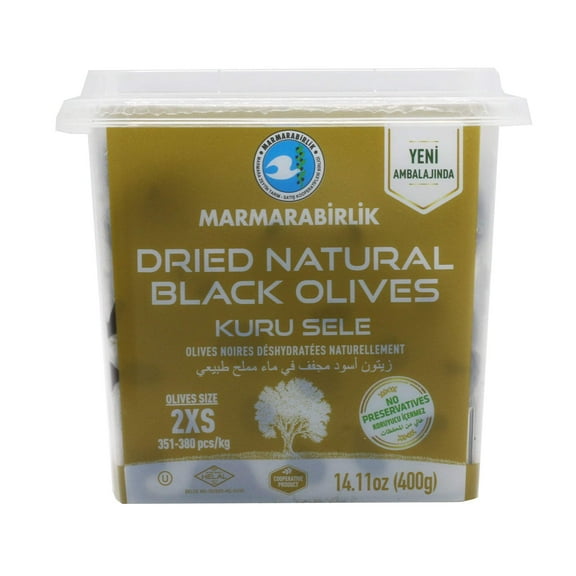 Marmarabirlik Dried Black Olives, 400g - Authentic Turkish Dry Cured Olives for Mediterranean Dishes
