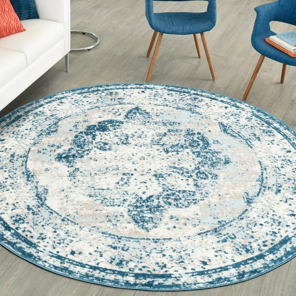 Unique Loom Sofia Collection Area Rug - Salle Garnier (12' 4" Round Blue/Ivory)