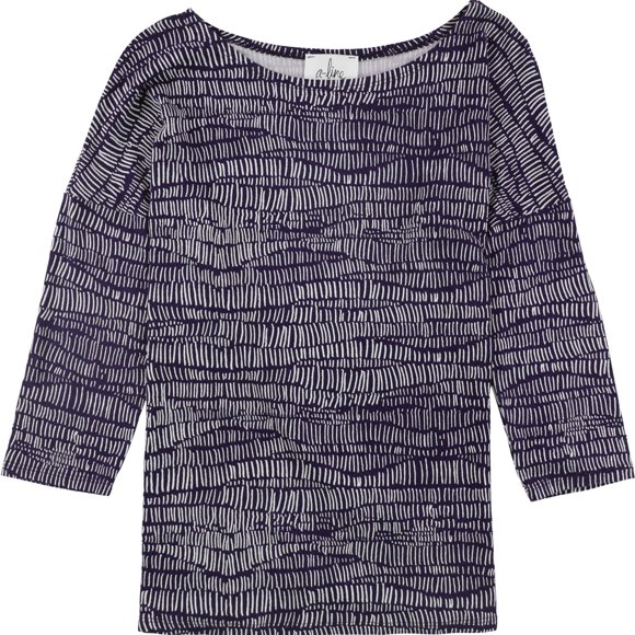 A-Line Blouse à Manches 3/4 Bicolore pour Femmes, Bleu, Petite, PS