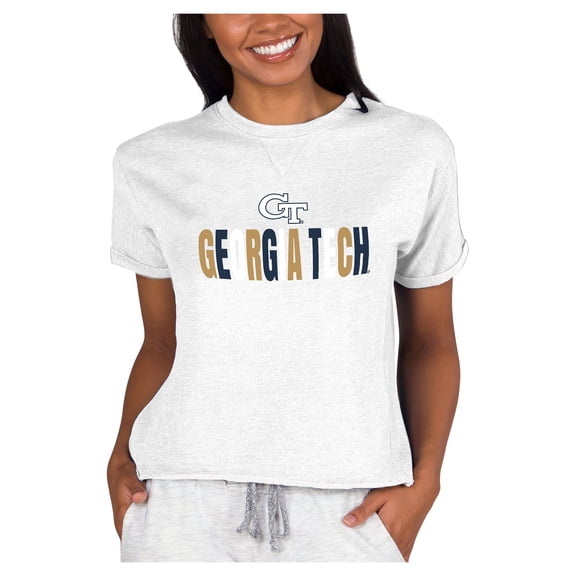 Women's Concepts Sport Oatmeal Georgia Tech Yellow Jackets Tri-Blend Mainstream Terry Short Sleeve Sweatshirt Top