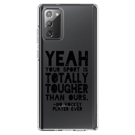 DistinctInk Clear Shockproof Hybrid Case for Galaxy Note 20 ULTRA (6.9" Screen) - TPU Bumper Acrylic Back Tempered Glass Screen Protector - Yeah Your Sport Is Totally Tougher Hockey