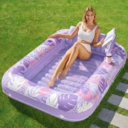 Inflatable Tanning Pool Lounger Float, 70 x 46 Large Suntan Sun Tan Tub for Adults, Tanning Chair, Bed Blow up, Raft Lounge Floatie Blue Checker