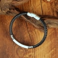 thumbnail image 4 of Pulsera de cuero negro JAMW hebilla ajustable acero inoxidable plateado hombre, 4 of 5