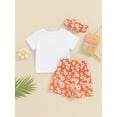 thumbnail image 4 of Bslissey Toddler Little Girls 3Pcs Shorts Sets Short Sleeve Letter Print T-shirt + Tie-up Floral Shorts + Bow Headband 12M 18M 24M 3T 4T 5T Kids Casual Summer Outfits, 4 of 10