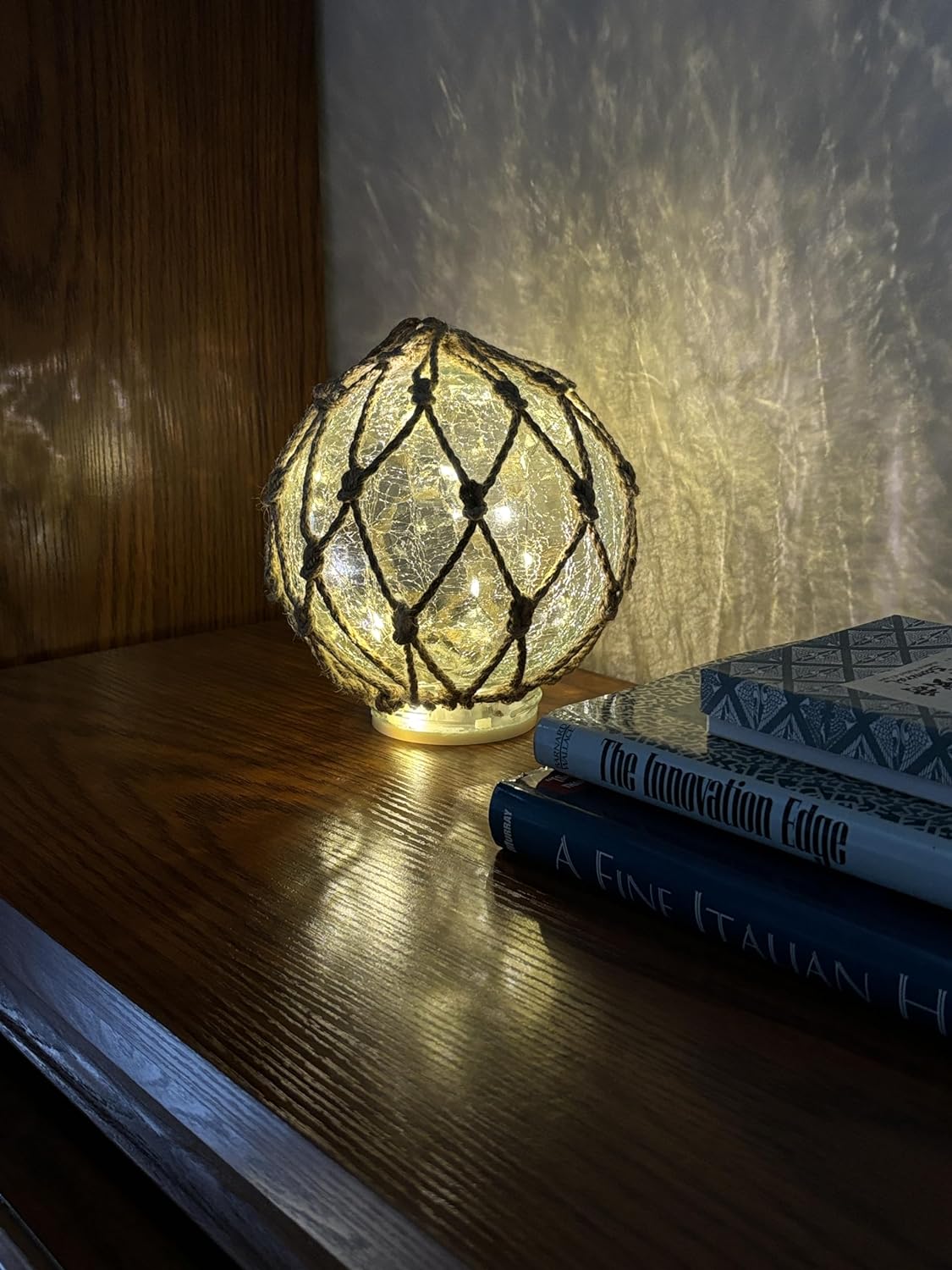 AllWays Plaza Glass Fishing Float Nautical Lamp Coastal Beach Decor Cracked Glass Ball Night Light 6"