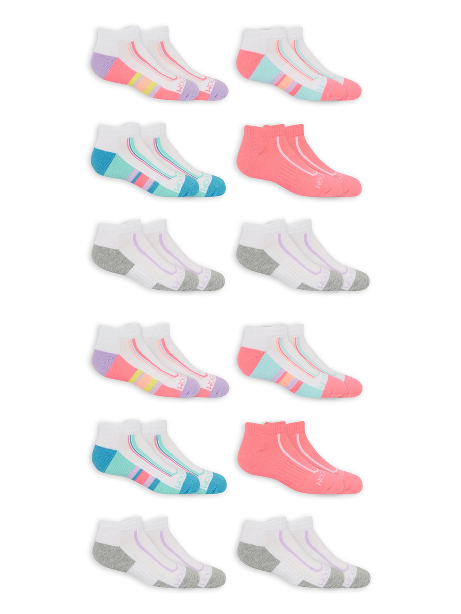 Fruit of the Loom Girls Athletic Low Cut Socks 12-Pack, Sizes S-L