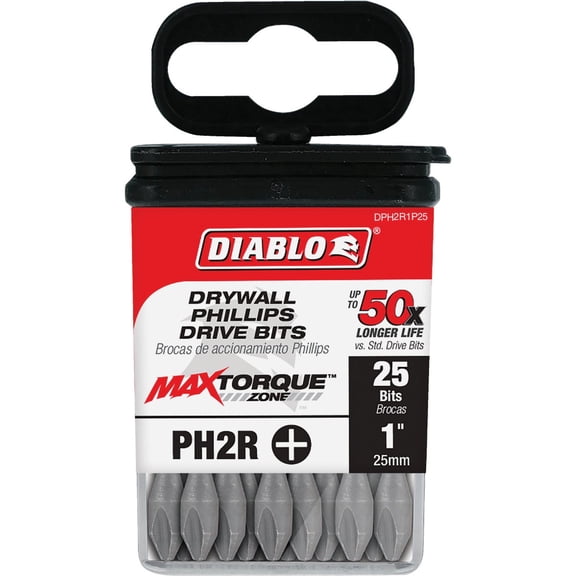 Diablo DPH2R1P25 1 in. #2 Phillips Drywall Screws Drive Bits, 25-Pack