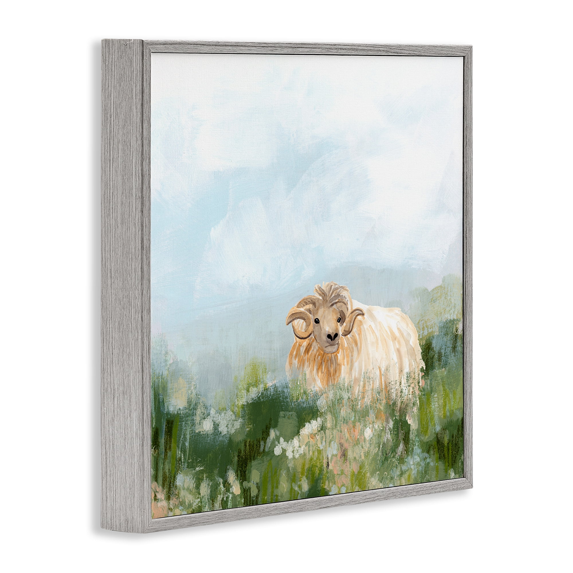 Stupell Industries Rural Goat in Meadow Animals & Insects Painting Gray Framed Art Print Wall Art, 12 x 12