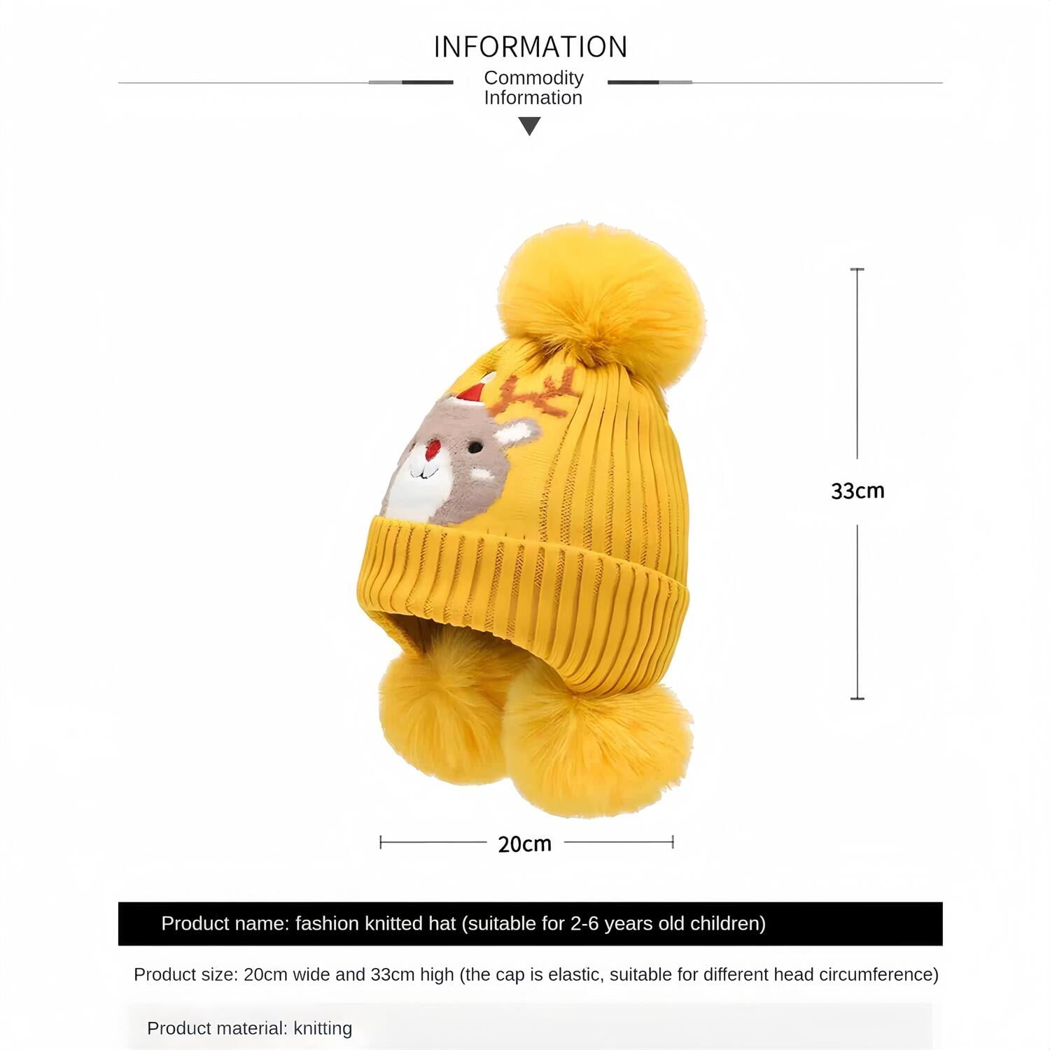 Children's cartoon wool cap knitted hat padded and thickened windproof cap
