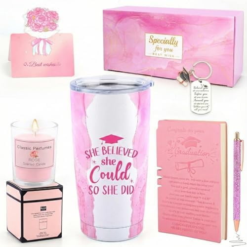 Graduation Gifts for Her, Congratulations Christmas Gifts for Women Girls, She Believed She Could So She Did Tumbler, College High School Spiritual Motivational Gift Grad Keychain Notebook Pen