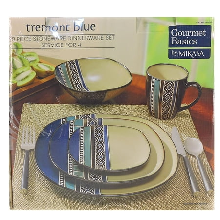 Gourmet Stoneware - Gourmet basics 20 piece stoneware Tremont Blue dinnerware set