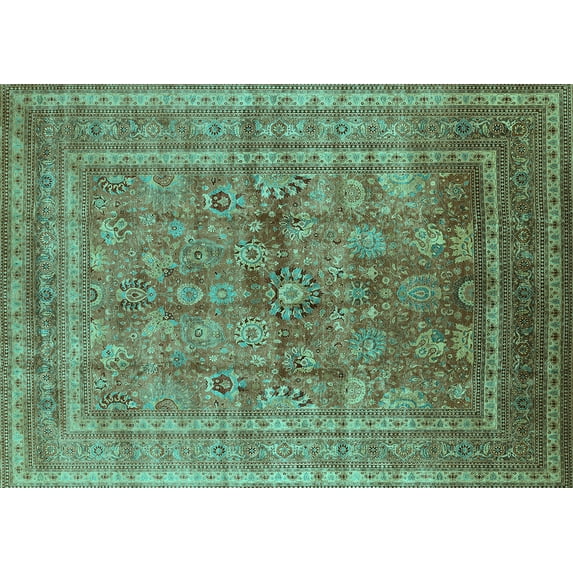 Ahgly Company Machine Washable Indoor Rectangle Oriental Turquoise Blue Industrial Area Rugs, 5' x 8'