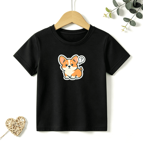 Girls Graphic Tees Cute Corgi Dog Kids T Shirt Funny Pet 100% Cotton Short Sleeve Soft Tops 4-13Y