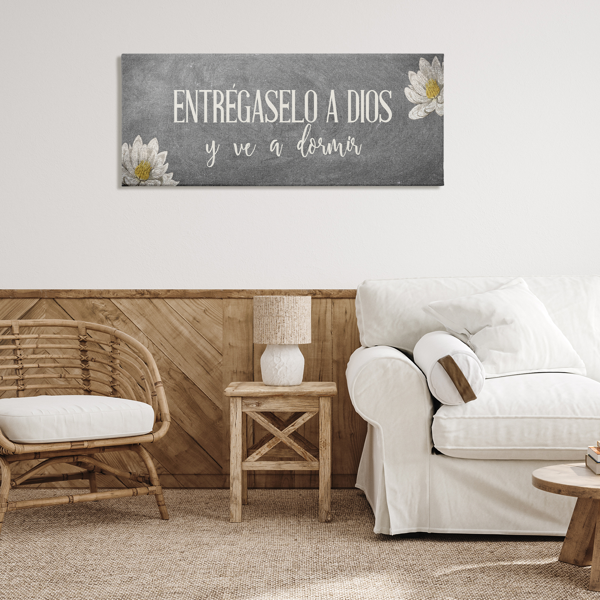 Stupell Industries Entrégaselo a Dios y Descansa Religious Quotes and Sayings Painting Wrapped Canvas Art Print Wall Art, 48 x 20