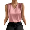thumbnail image 2 of Frontwalk Women T Shirts Satin Silk Summer Top V Neck Tank Tops Ladies Casual Vest Sleeveless Pink M, 2 of 6