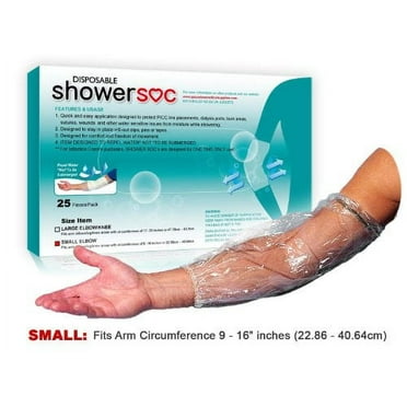 PICC LINE COVER DRESSING for shower - 25 Pack - SMALL - Elbow-Knee Waterproof Sleeve Guard Wound Protection - Disposable - Fits Arm Bicep Knee 9 - 16" - Tattoo supply Agua ducha