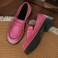 thumbnail image 5 of PiGOGI Women's British Style Loafers - Frosted Thick-Soled Spring Summer Shoes - Casual Comfortable Velvet Slip-On Shoes for Women Pink, 5 of 6