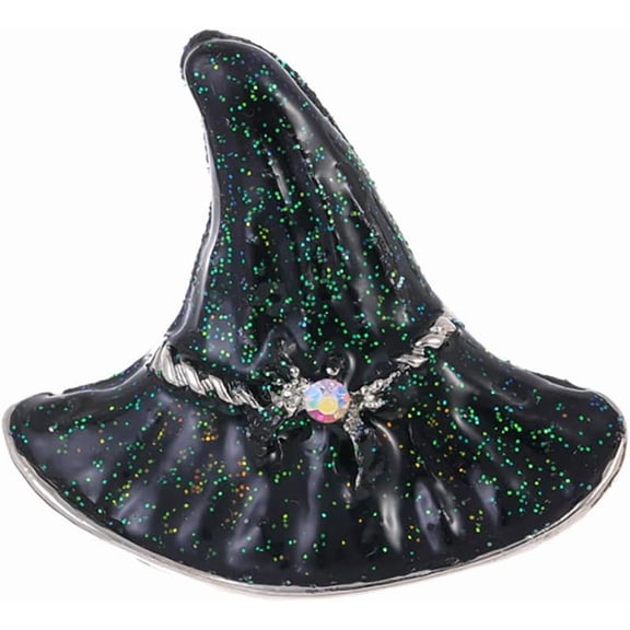 Rhinestone Witch Hat Brooch Pin for Women AB Crystal Green Witchcraft Brooches Lapel Pins Unisex Delicate Cap Fashion Chic Christmas Halloween Jewelry