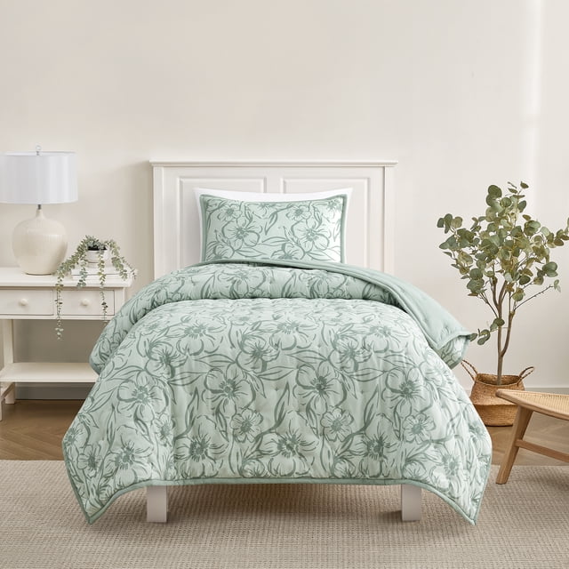 Mainstays Twin/Twin XL Comforter Set, Soft Lightweight & All Season, 2-Piece, Blue Floral