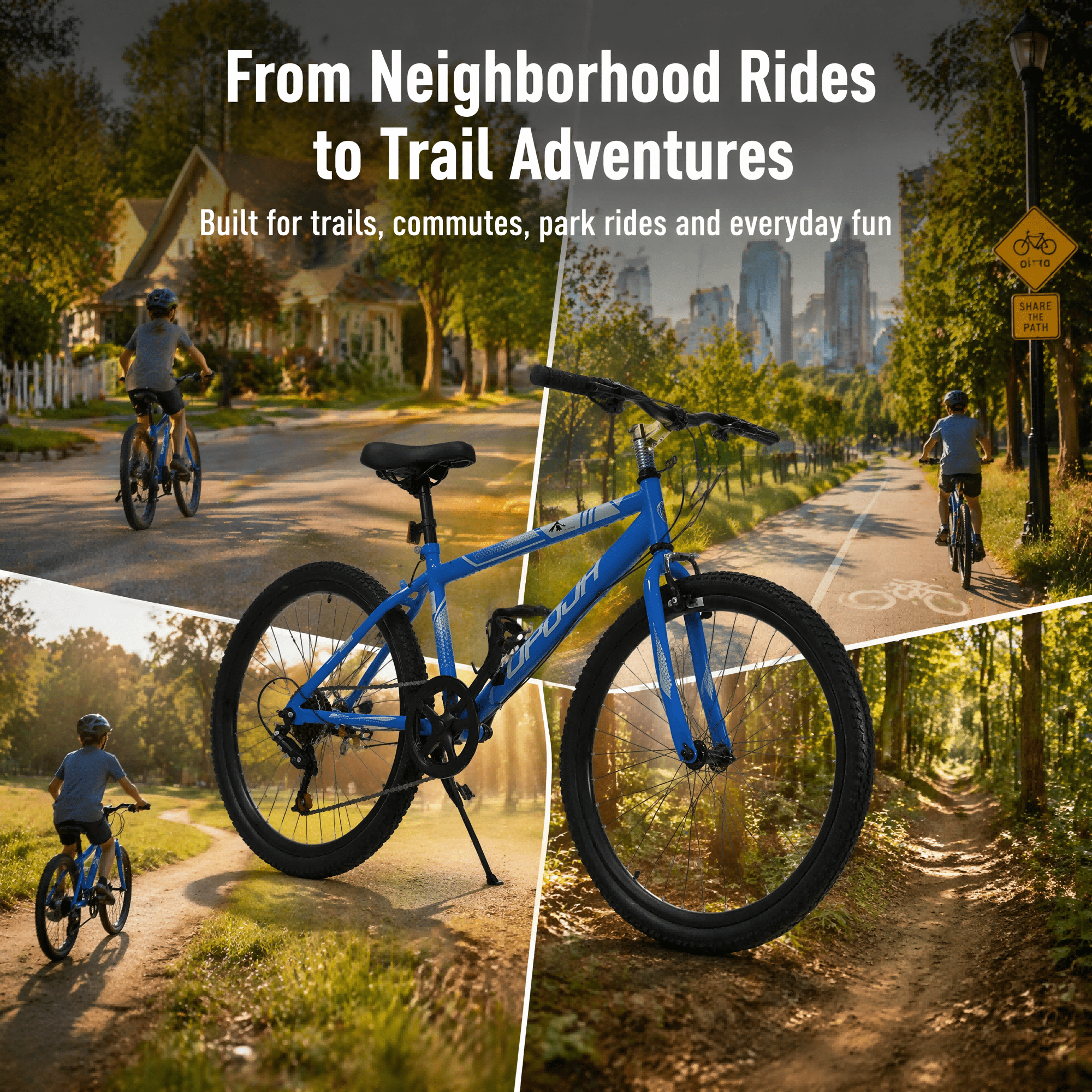 FUPOJH 24" Mountain Bike for Adults,7 Speed,V Brakes,off Road Tires,Adjustable Seat,Blue