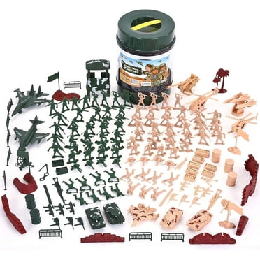 Joyfy 164 Piece Military Battle Group Bucket Over 100 Assorted Soldiers and 20 Accessories Toy Play Set for Kids, Boys Plastic Army Men Figures with Storage Container