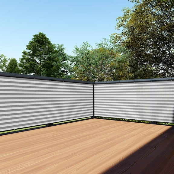 DYJP 3'x50' 200GSM Heavy Duty Privacy Fence - White & Grey Striped Lattice Windscreen for Porch Backyard