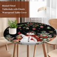 thumbnail image 4 of Black Christmas Snowman Round Tablecloth, Fitted Table Cover with Elastic for 55"-60" Round Tables, Xmas Snowflake Elk Tree Balls Table Cloth Outdoor Indoor Dinning Party Waterproof Tablecloths, 4 of 7