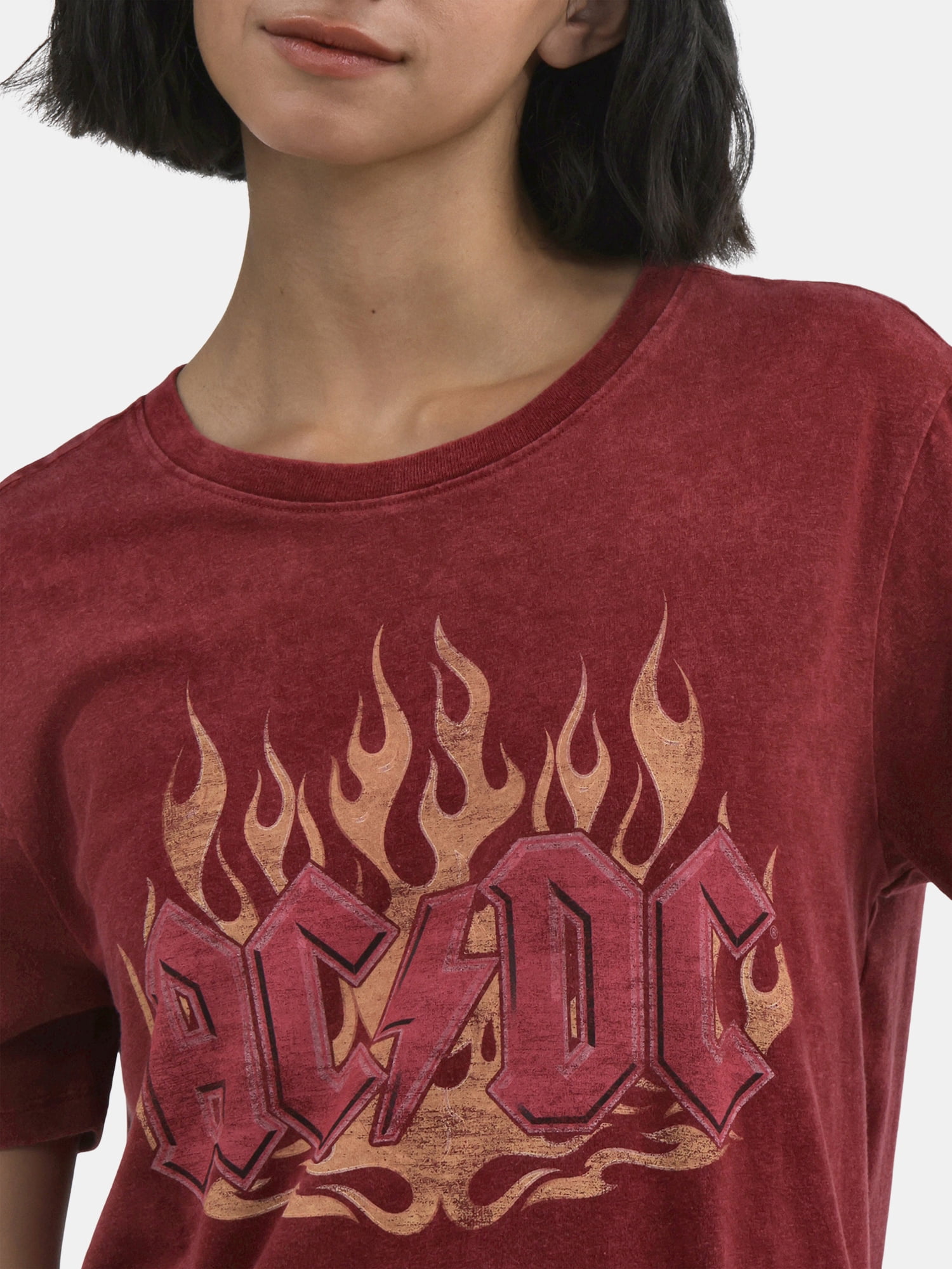 Time and Tru AC/DC Flames Women's Graphic Tee, Sizes XS-XXXL