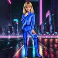 thumbnail image 2 of HXWCHs Girls High Neck Long Sleeve Glitter Romper Jumpsuit Full Zipper Performance for Dance Gymnastics Party Stage Show 7-8 Years Blue, 2 of 4