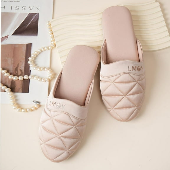 LMOY Elegant Women's Slippers: Hand-Glued Diamonds, Anti-Slip Sole, House Slippers Home Fashion Peach skin