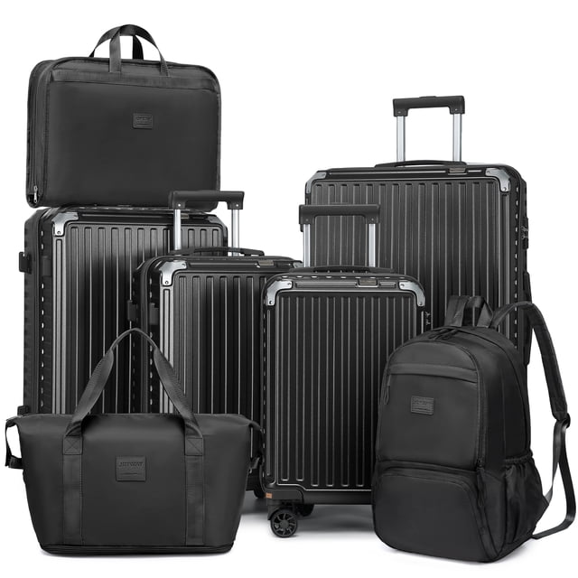 7-Piece Luggage Set with 7-in-1 toiletry bag Backpack & Duffel – Hardshell Spinner Suitcase Set with TSA Lock