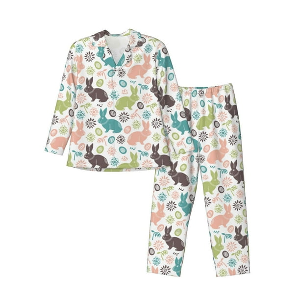 Fotbe Easter Rabbit Pijama de Hombre con Estampado de Manga Larga, Conjunto de 2 Piezas, Ropa de Dormir Suave y Cómoda con Bolsillos-Large