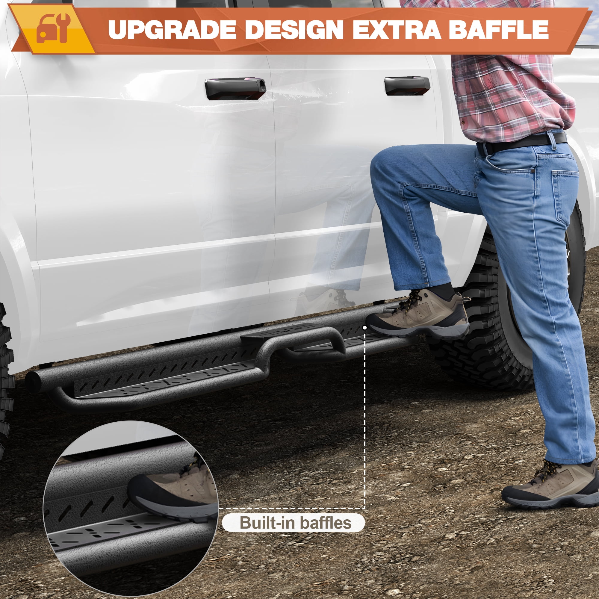 POFENZE Running Boards Side Steps Compatible with 2009-2018 Dodge Ram 1500 (Including 2019-2025 Classic), 2010-2025 Ram 2500/3500 Crew Cab Black Nerf Bars