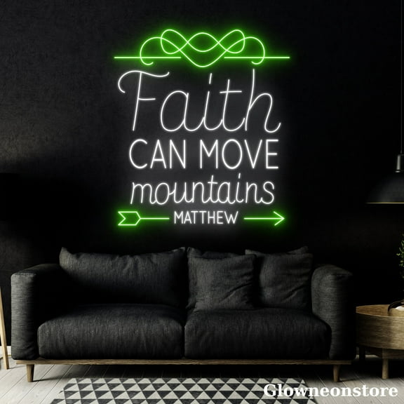 Glowneon Faith Can Move Mountain Mathew Neon Sign, Bible Verses Led Sign, Christmas LED Light