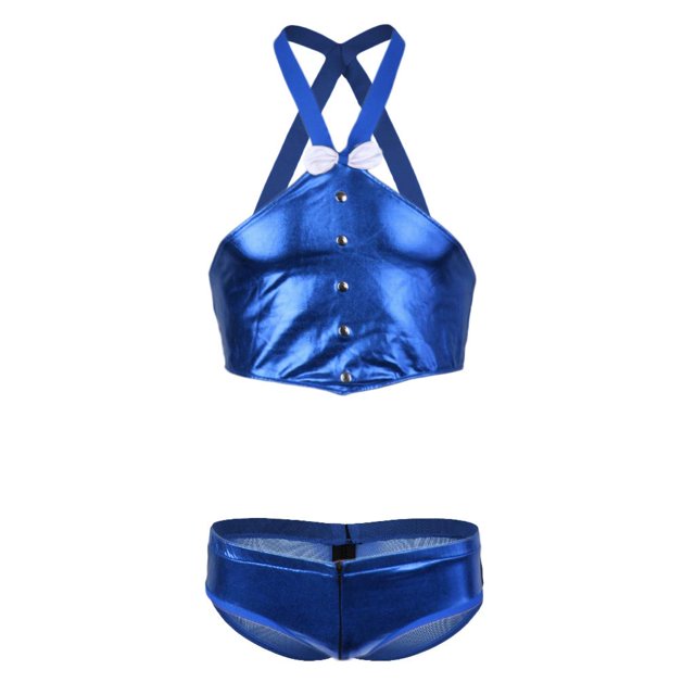 Conjunto de 2 piezas de arnés de pecho para el cuerpo de cuero Mentalic para hombre, ropa para discoteca, conjunto de disfraces Azul Zulema Traje de arnés metálico para hombre