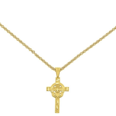 14kt Yellow Gold Polished Claddagh Cross Pendant
