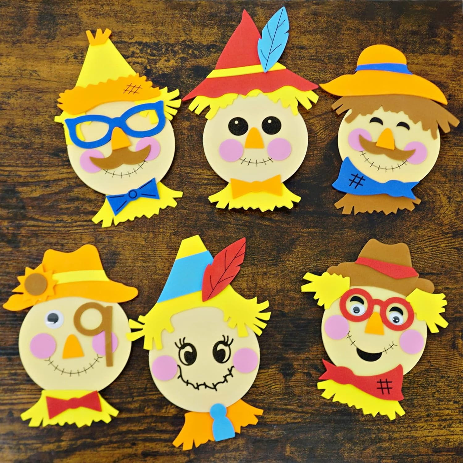 4E's Novelty 12 Pack Scarecrow Crafts for Kids - Fun Fall Crafts for Kids Bulk with Self Adhesive Scarecrow Face Stickers for Crafts