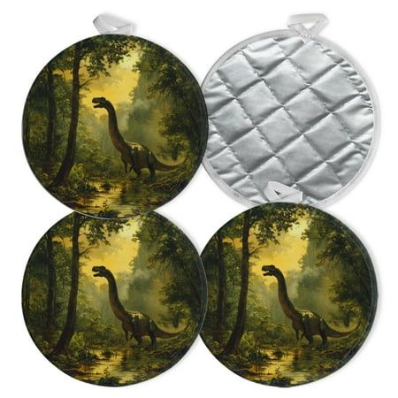

4 PCS Pot Holders for Kitchen Potholders Sets with Hook for Oven Cooking Baking Long - Necked Dinosaur In Forest
