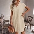 thumbnail image 5 of Summer Fashion Sun Dresses for Womens 2026 Plus Size Solid Color Casual Button V-Neck Short Sleeve Mini Dress, 5 of 9