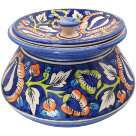 India Meets India Serving Handi With Lid Rice Pulao Biryani Vegetables Handicraft By Awarded Indian Artisans (Multicolored  H-4.5 x D-5 Inch)