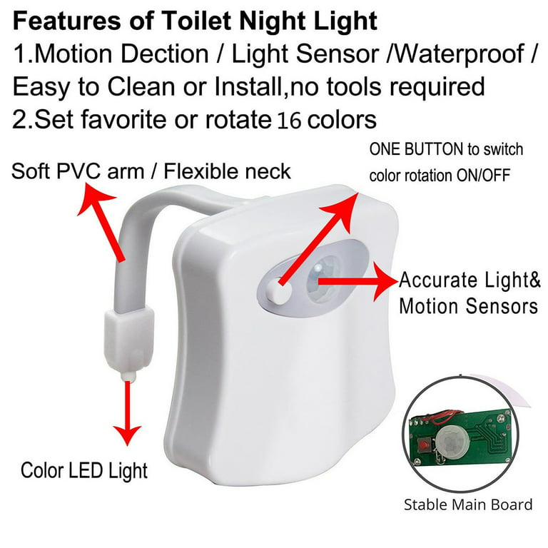 2 Pack 16 Color Change Night Toilet Light LED Motion Sensor Toilet