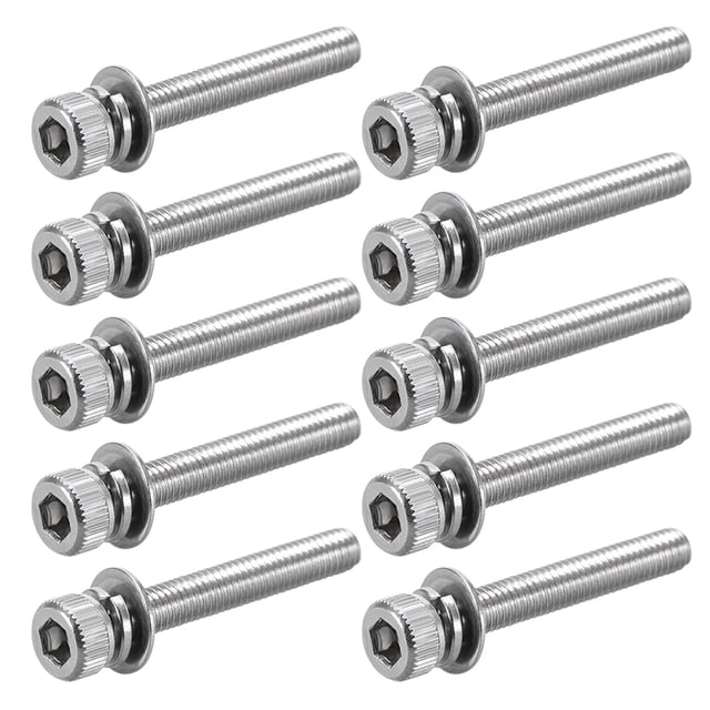 Uxcell M3x0.98'' Tornillos de Cabeza Hexagonal con Casquillo de Acero Inoxidable Tono Plateado 10pcs