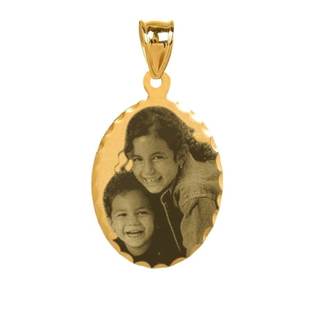 - Personalized 14K Gold Over Sterling Silver Black and White Diamond Cut Bordered Photo Charm