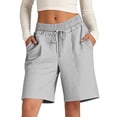 thumbnail image 2 of ClodeEU Women's Elastic Waist Knee Length Shorts,Loose Fit Casual Summer Bermuda Pants Gray,Womens Plus XXL, 2 of 5
