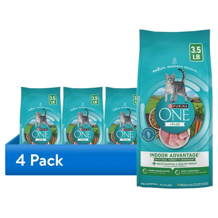 (4 pack) Purina ONE Plus, Indoor Advantage, Dry Cat Food, Turkey, 3.5 lb Bag
