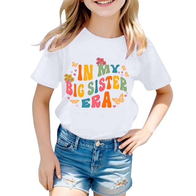 HJYCHN Chemises pour Filles Mode Décontractée Lettre Col Rond Manches Courtes T-Shirt Haut Jolis Hauts pour Filles Blanc 6-7 Ans