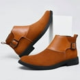 thumbnail image 3 of Men's Genuine Leather Buckle Dress Chelsea Boots with Side Zipper Fashion Pointed Toe Waterproof Non-Slip Casual Business Formal Booties, 3 of 6