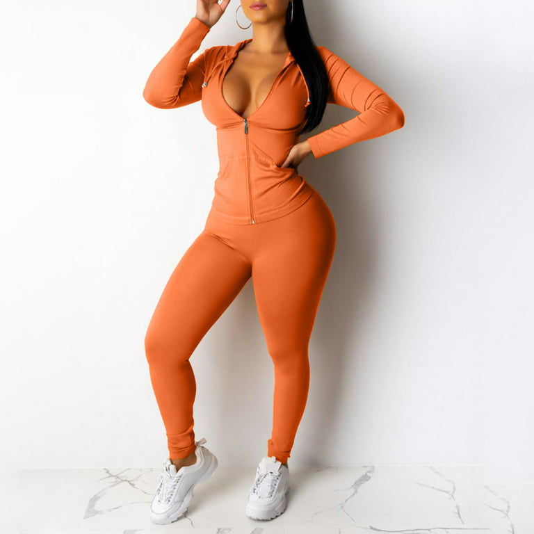 Ladies Zip Hooded Two Piece Activewear Long Sleeve Top And Casual Pants Set  Vest Skirt Suit Women Dress Suites Graduation Outfits Woman Casual Pants