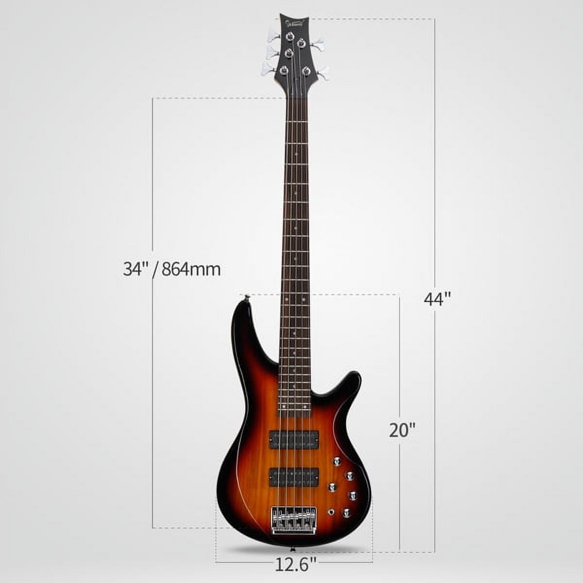 44 Inch GIB 5 String H-H Pickup Laurel Wood Fingerboard Electric Bass Guitar with Bag and other Accessories Sunset Color