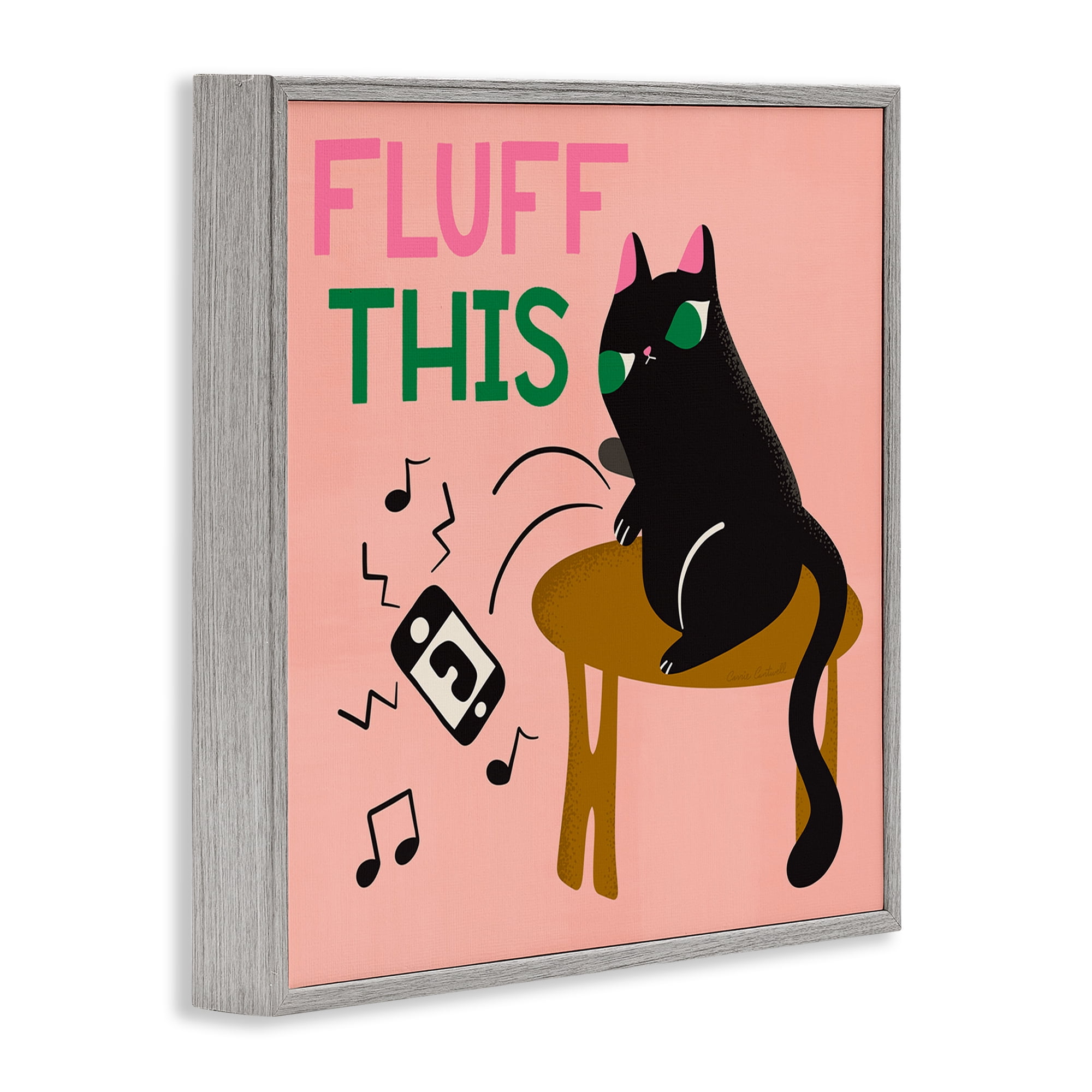 Stupell Industries Fluff This Angry Cat Animals & Insects Painting Gray Framed Art Print Wall Art, 17 x 17